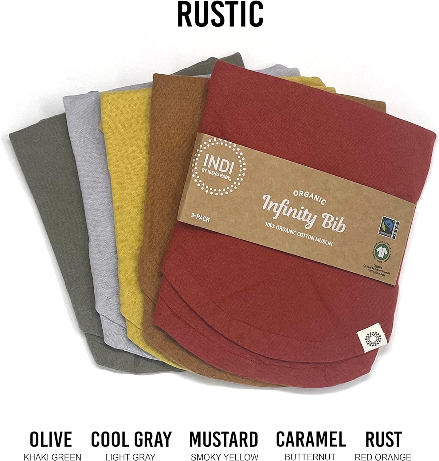 Kishu Baby Indi GOTS Organic Infinity Scarf Bib Set - 4-Way Reversible, 8 Layer Muslin Drool Bibs - Image 6